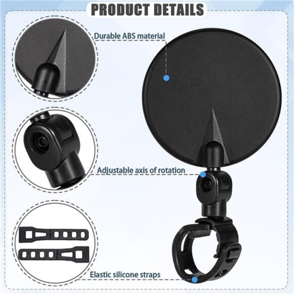 Bike Mirror, Bicycle Cycling Rear View Safe Mirrors, Adjustable Rotatable - Picture 3 of 7